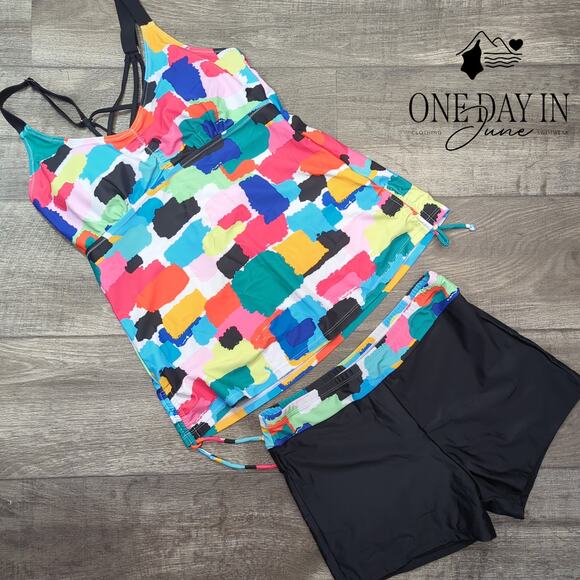 Tempt Me Strappy Back Boy Short Tankini Swimsuit Size L - Picture 3 of 6